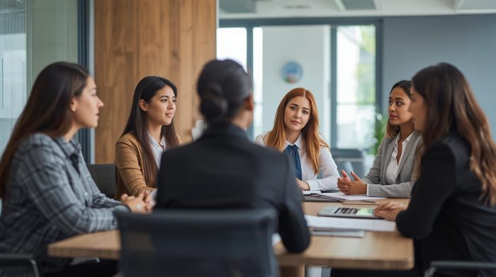 scene of women at a meeting business casual